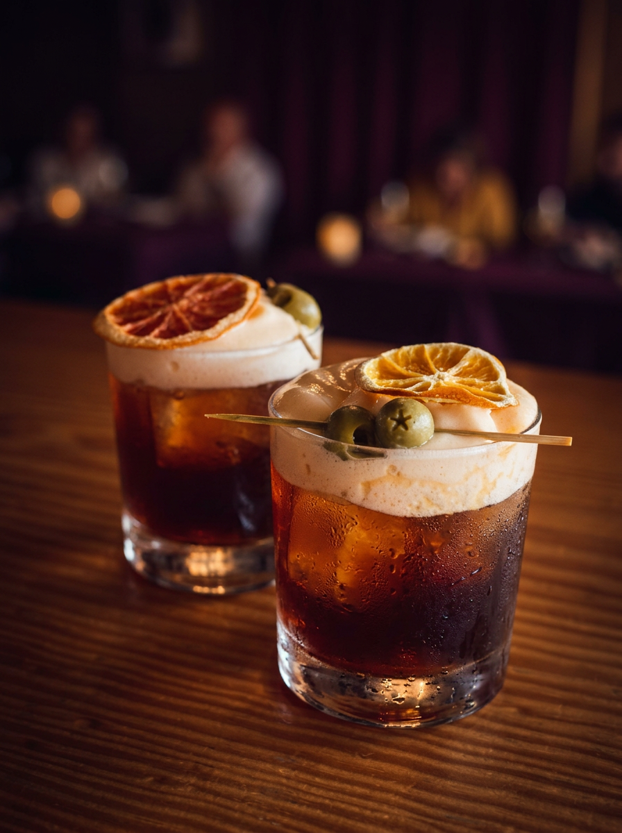 Vermut con espuma de mandarina — especialidad de la casa Txalada